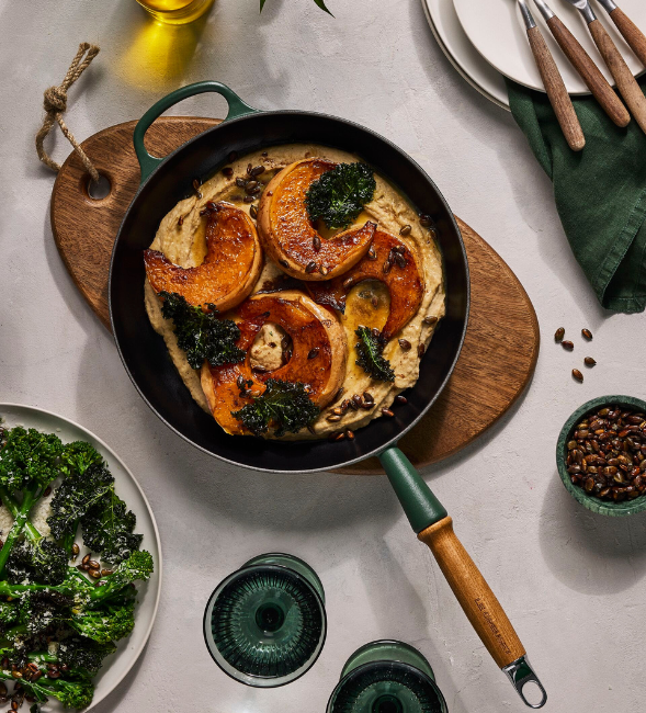 Oven-Roasted Pumpkin with Butter Bean Pur&eacute;e & Crispy Kale